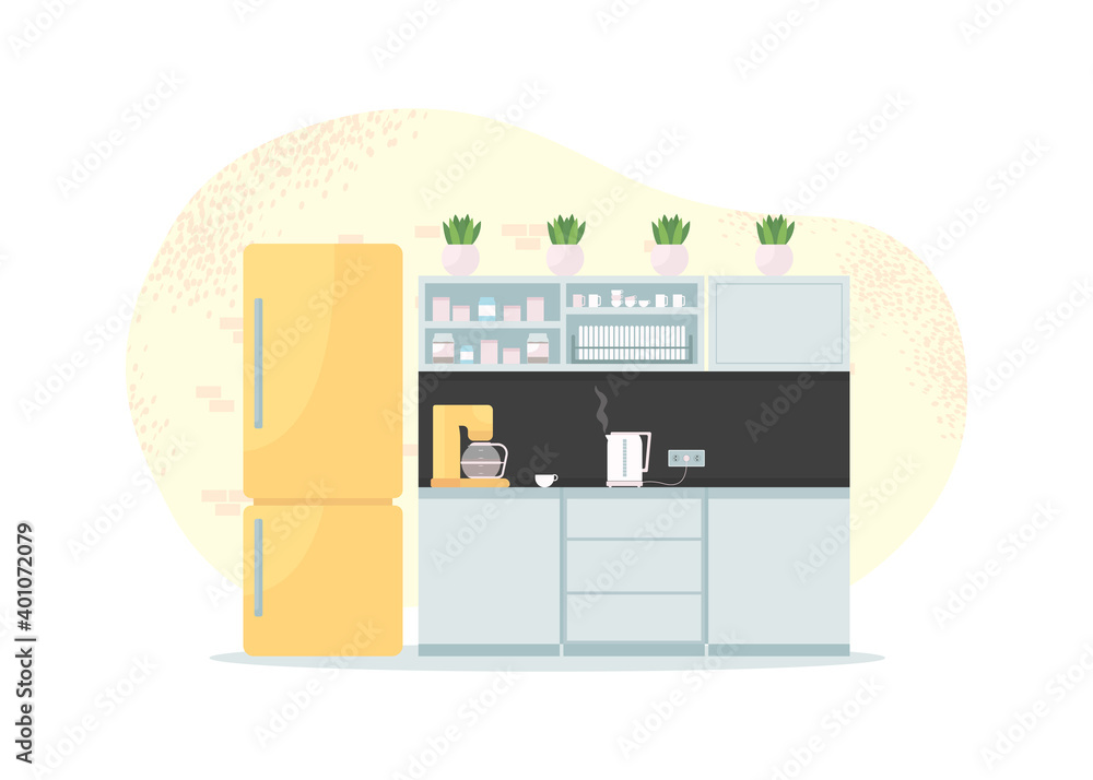 Office kitchen 2D vector web banner, poster Office kitchen 2D vector web banner, poster