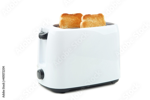 Electrical toaster with toast bread isolated on white background