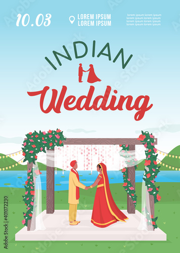 Indian wedding invitation flat vector template