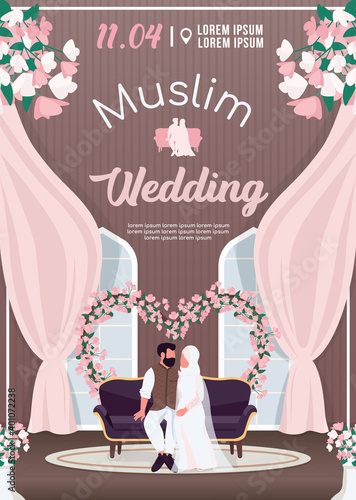 Muslim wedding invitation flat vector template