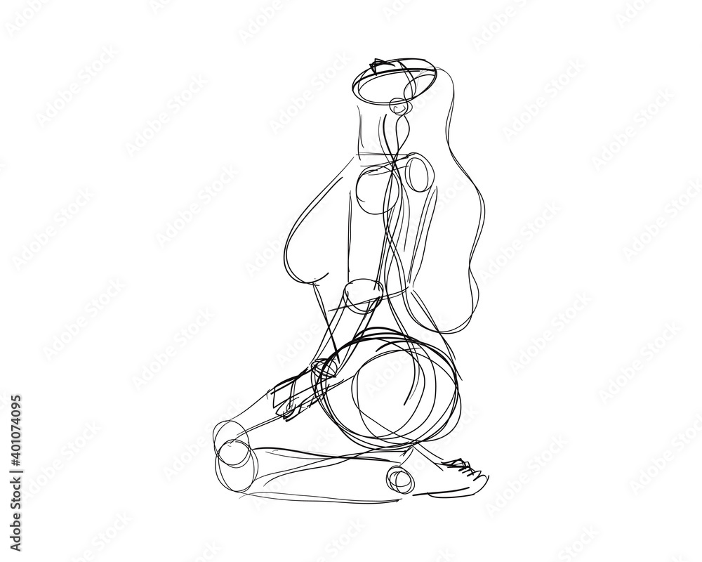 Vector illustration of Female Character Pose. Rough sketch of abstract ...