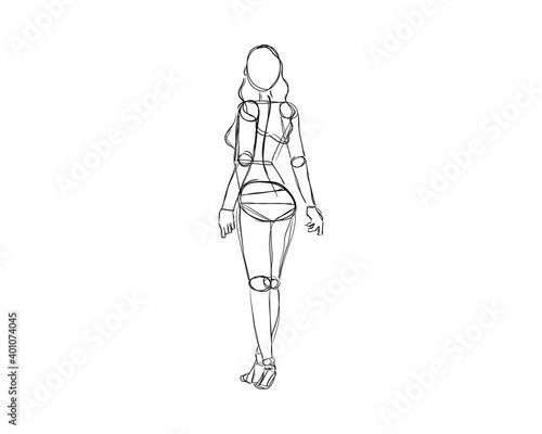 Vector illustration of Female Character Pose. Rough sketch of abstract posing figure. Black lines on a white background. A rough sketch of a female body. Rough Sketch Practice. vector eps10.