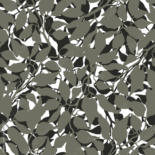 Vector seamless background with black and white illustration of foliage and plants. Can be used for wallpaper, pattern fills, web page, surface textures, textile print, wrapping paper