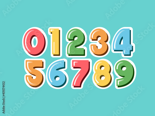 Volumetric Numbers learning for children set bright. Colorful rainbow numbers illustration EPS 10 Vector for cards, banner, logotype, typography baige 