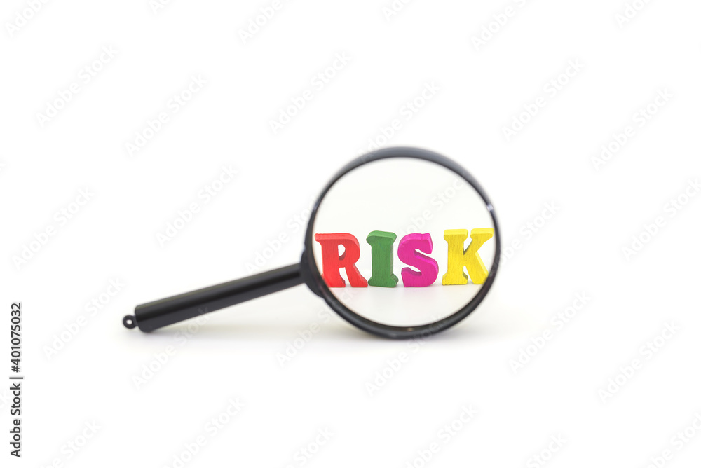 A magnifying glass against white background increases the word A magnifying glass against white background increases the word