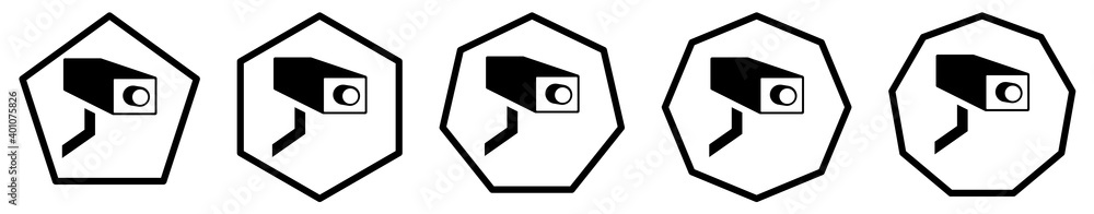 CCTV camera icon in polygons with different number of edges. Surveillance sign CCTV camera icon in polygons with different number of edges. Surveillance sign
