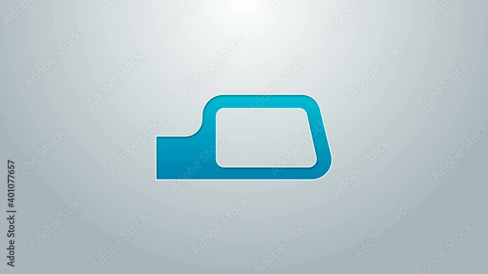 Blue line Car mirror icon isolated on grey background. 4K Video motion graphic animation Blue line Car mirror icon isolated on grey background. 4K Video motion graphic animation