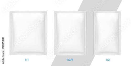 Template of blank sachet packaging for food, cosmetic and hygien. Vector illustration on white background. Ready for your design.	