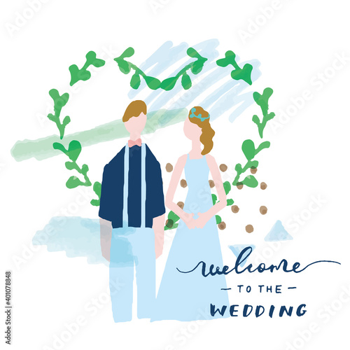 水彩タッチのウエディング新郎新婦イラストWatercolor Wedding Illustration