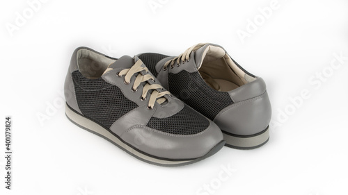 children's gray orthopedic lacing shoes on a white background