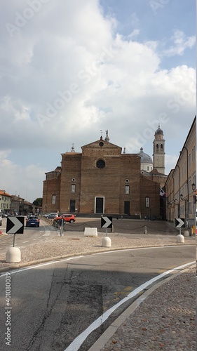 Padua, Italy - People on the street market near the Abbey of Santa Giustina in Padua photo