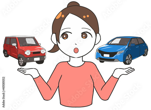 軽自動車と普通車を比較する　左視線　女性