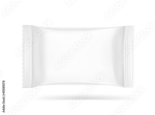 Hight realistic flow packaging mockup. Vector illustration isolated on white background. Can be use for your design, promo, adv and etc. Possibility for food, pharmaceutical, cosmetic. EPS10.	