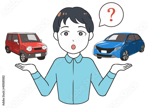 軽自動車と普通車を比較する　悩む　男性