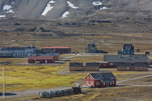 The small town of Ny Alesund in Svalbard, a Norwegian archipelago between Norway and the North Pole. This is the most northerly civilian settlement in the world and has 16 permanent research stations