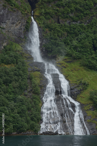 The seven sisters waterfall over Geirangerfjord  located near the Geiranger village  Norway