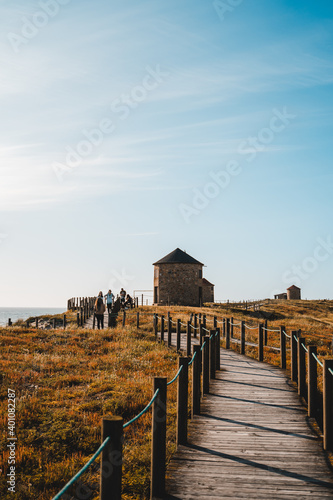 Amazing blue sky, Mill (Moinho) at the beach in Apúlia, Braga, Portugal