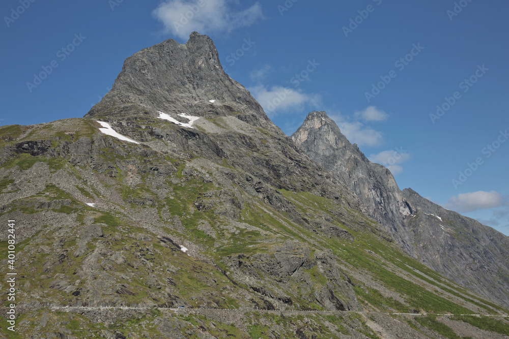 View of Trollstigen or Trolls Path which is a serpentine mountain road in Norway View of Trollstigen or Trolls Path which is a serpentine mountain road in Norway