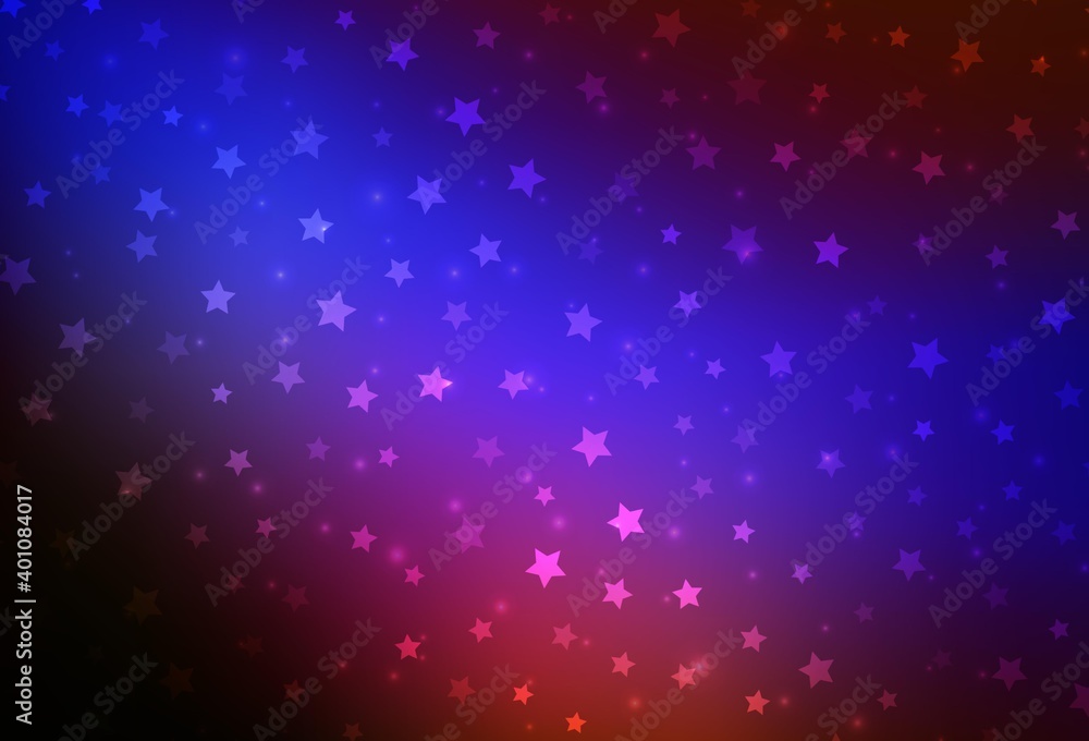 Dark Blue, Red vector template with ice snowflakes, stars.