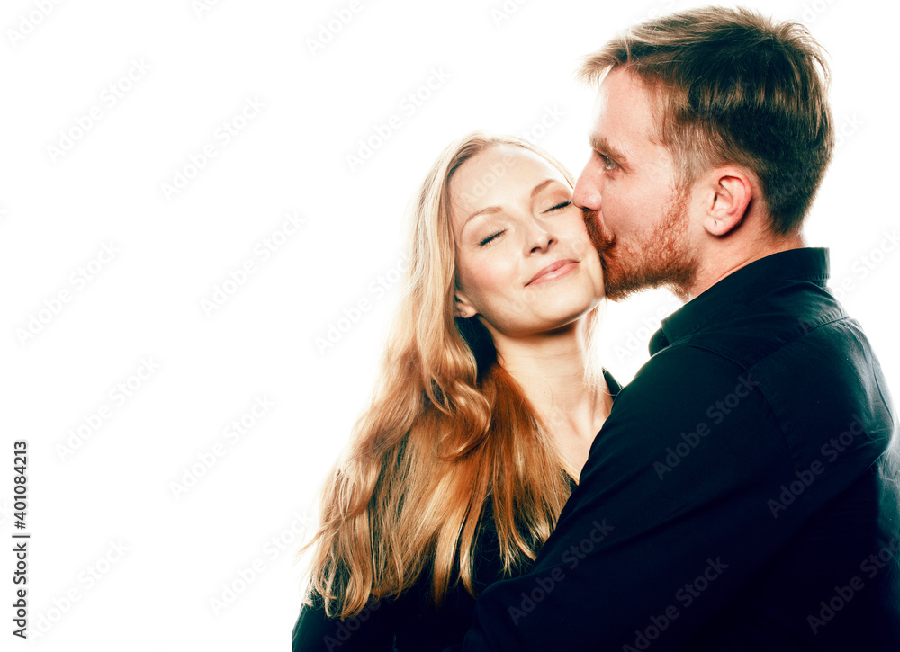 young tender couple, man and woman in love isolated on white, fooling around real modern hipster marriage, lifestyle people concept young tender couple, man and woman in love isolated on white, fooling around real modern hipster marriage, lifestyle people concept