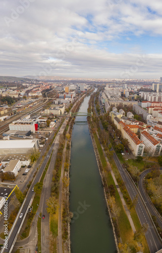 Beautiful drone shot of vienna canal in austria