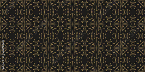 Dark wallpaper background, seamless pattern. Gold ornament on black. Perfect for fabrics, covers, posters, wallpaper