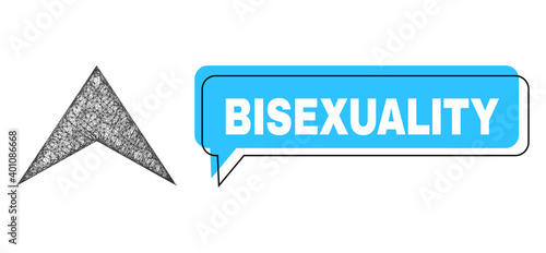 Speech Bisexuality blue bubble message and net arrowhead up. Frame and colored area are misplaced for Bisexuality label, which is located inside blue bubble. Vector quote label inside message frame.