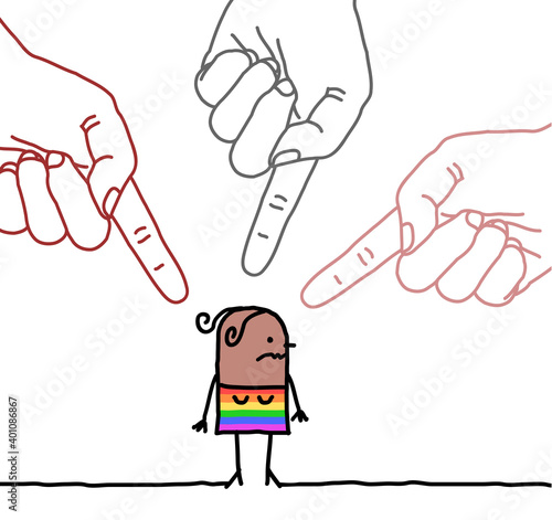 Big Hands with Cartoon Character - Pointing Finger Signs on a Lesbian Black Girl