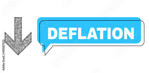 Chat Deflation blue cloud message and wire frame arrow down. Frame and colored area are shifted to Deflation caption, which is located inside blue colored banner. Vector quote text inside chat frame.