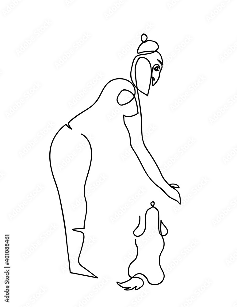 One continuous line drawing of dog and command training. One line