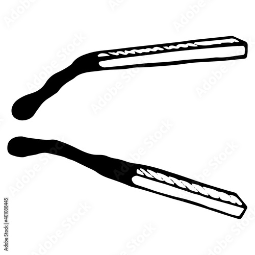 Set of two outline matchsticks. Hand drawn outline sketch of matches. Simple doodle elements. Vector artwork