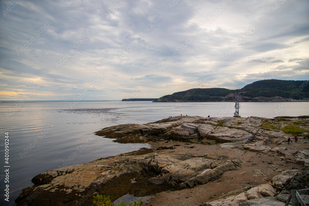 Landscape of the shore facing the Saguenay and Saint Lawrence rivers. Tadoussac, Quebec, Canada.