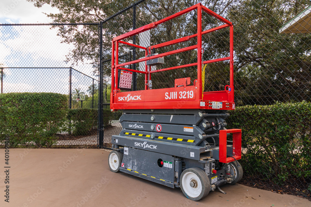 Fort Myers, FL / USA 21920 A Skyjack aerial work platform also known