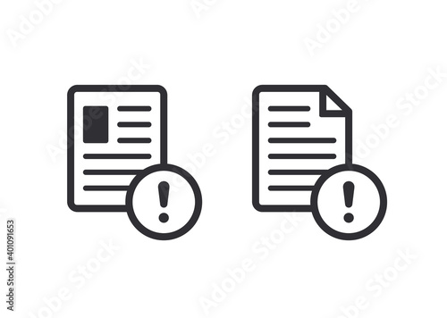 Document icon. Profile sign. Paper icon. Prepare document. Exclamation point. Personal document. Reject file. Unaccepted document. Accept file. Important file. File icon. Office documents. Worksheet 