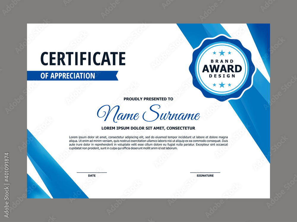 Fototapeta premium Abstract Smooth Certificate with Blue Geometric Element Design, Professional, Modern, Elegant Certificate with Mesh Gradient Background Template Vector