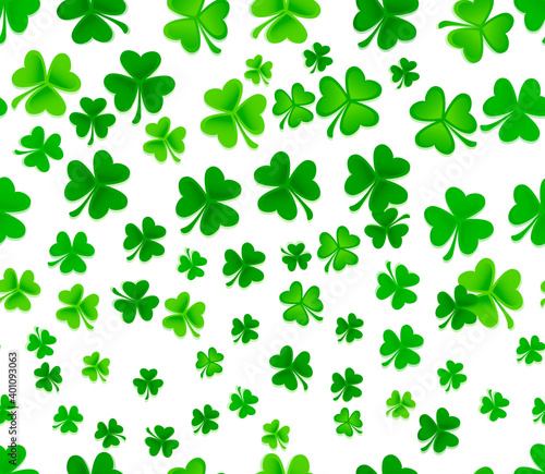 Green shamrock and clover background  St. Patrick s Day celebration and irish symbol  vector illustration. Seamless pattern