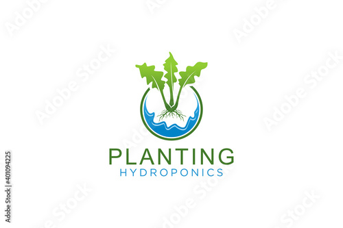Planting hydroponic logo symbol, plant leaf, farming harvest agriculture.