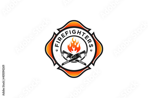 Firefighter logo axe element modern design badge style. simple minimalist. firefighter symbol, firefighter icon.