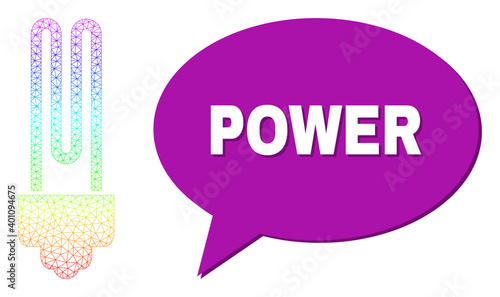 Power and fluorescent bulb vector. Rainbow colored network fluorescent bulb, and conversation Power cloud frame. Conversation colored Power bubble has shadow.