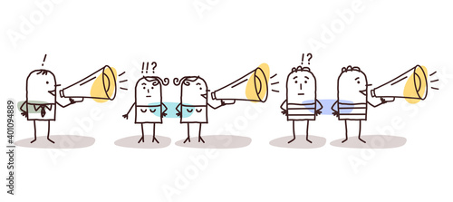 Cartoon People Listening and Talking about a Rumor