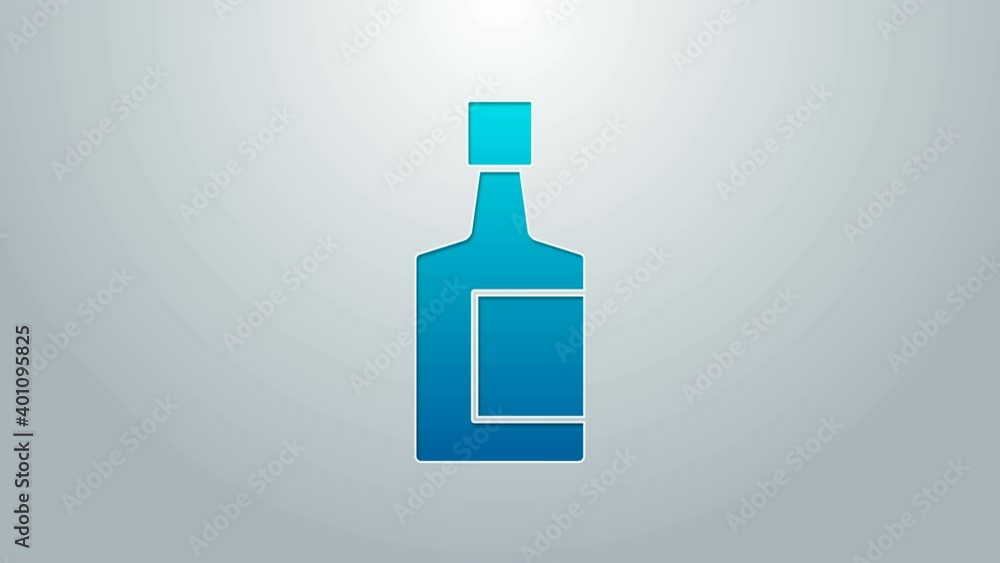 Blue line Tequila bottle icon isolated on grey background. Mexican alcohol drink. 4K Video motion graphic animation