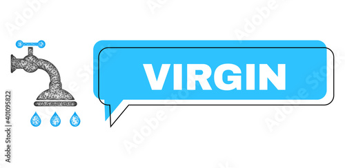 Speech Virgin blue cloud frame and wire frame shower tap. Frame and colored area are shifted for Virgin text, which is located inside blue colored speech balloon.