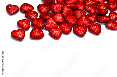 shiny glitter sparkle ornaments red hearts isolated on white background