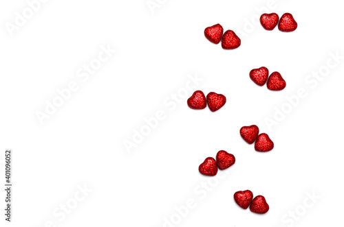 shiny glitter sparkle ornaments red hearts isolated on white background