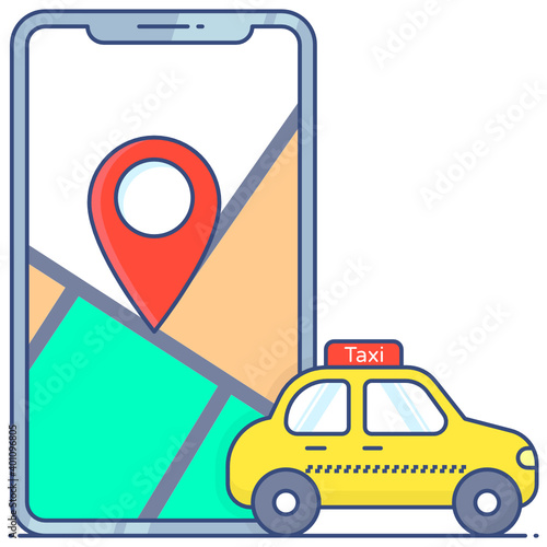 
Online car booking, cab app flat outline icon 
