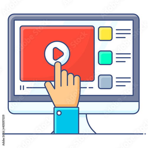 
Online guidance, flat outline icon of video tutorial 
