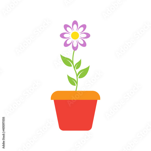 Spring Flowers In Pot, Vector Illustration