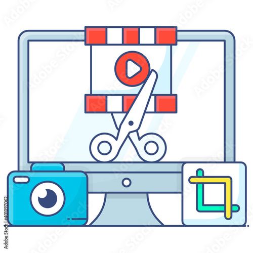 
Photo editing flat outline icon, graphics editor 
