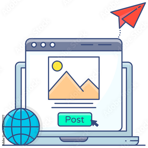 
Blog post flat outline icons, blogging 
