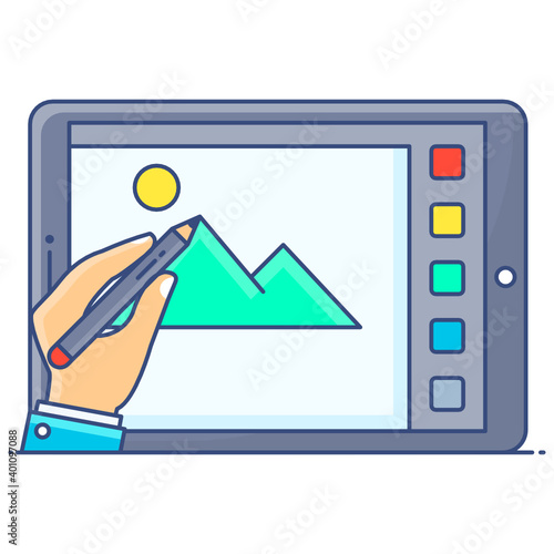 
Graphic designing, flat outline icon of drawing tablet 

